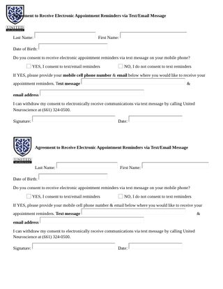 First page of the Electronic Appointment Reminders Agreement form