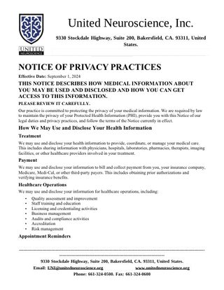 First page of the Notice of Privacy Practices form