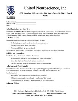 First page of the Telehealth Consent form